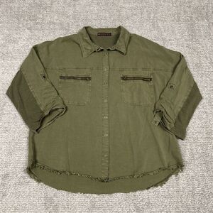 XCVI Wearables Knapp Utility Cargo Top Womens XL Snap Front Roll Sleeves Green